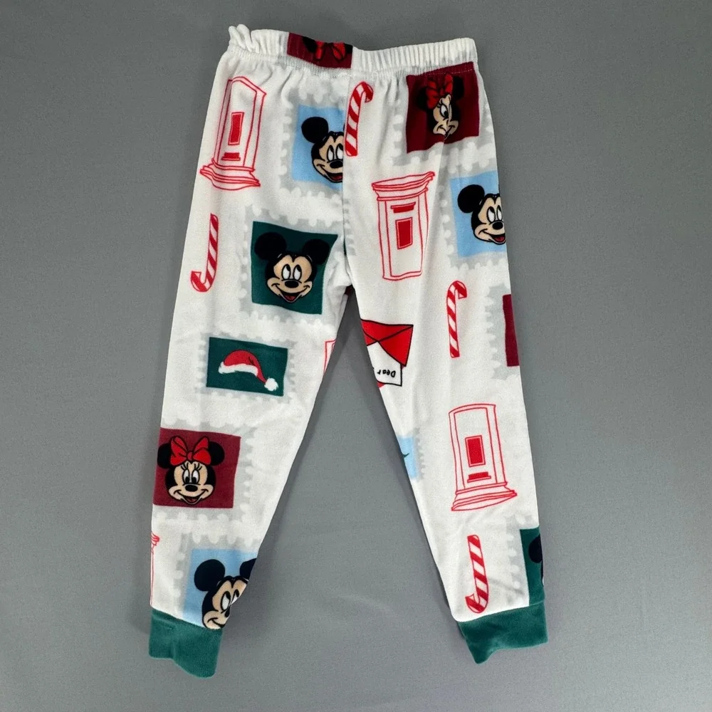 Disney Mickey Minnie Mouse Holiday Pajama Set Kids 4T White Green Christmas